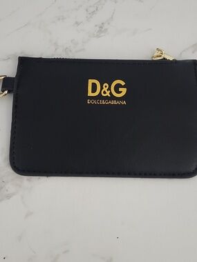 DOLCE & GABBANA Black Mini Zip Pouch Clutch Bag Gold Logo Accent D&G